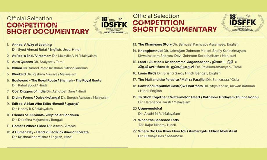 IDSFFK 2026- Official selection Competition Short Documentary