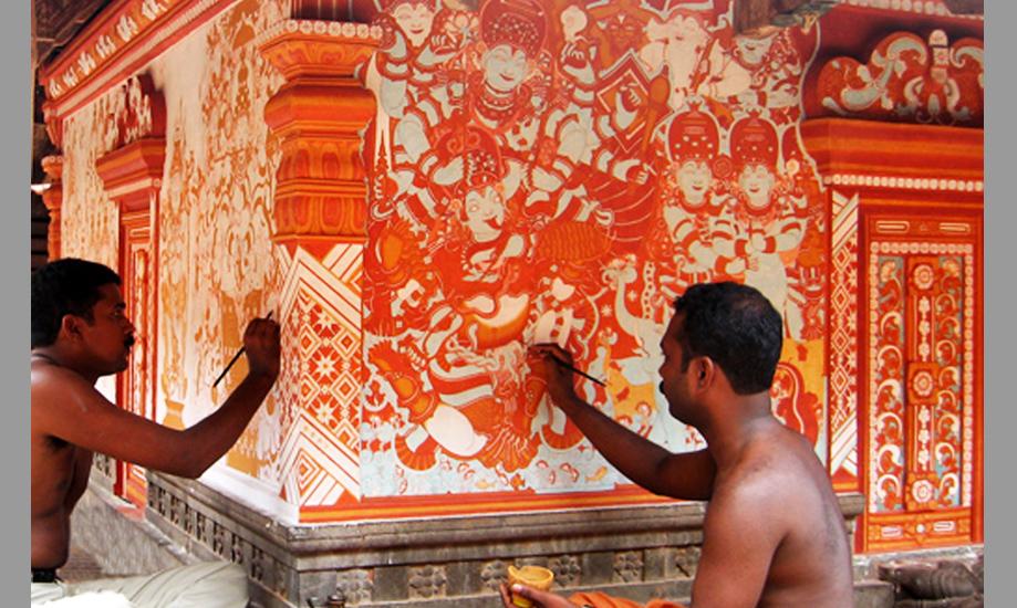 Artists at work- Asokan Cheruvathur and P Naveenkumar at Purameri temple