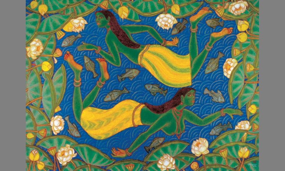 Two Girls Swimming in the Lotus Pond Oil on canvas (2002)