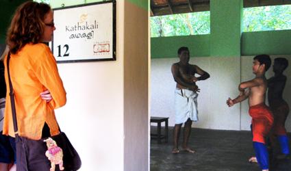 A tourist watching live training class at Kerala Kalamandalam