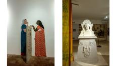 Left:  Title- Staged Narratives, Aswathy GS, Raja Ravi Varma College of Fine Arts, Mavelikkara, Kerala; Right: Title- Ginning Justice, 2025, Kailash Khanjode, Government College of Art, Nagpur, Maharashtra